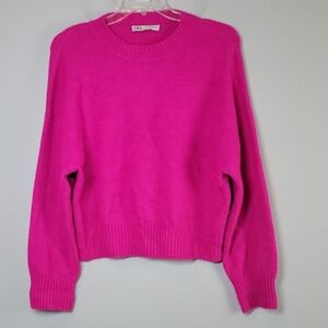 Zara Pink Crew Neck Bright Fuchsia Pink Knit Boxy Sweater 5536/110
